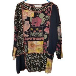 VTG Lida Caputo By Lauren Womens Black Floral Prin